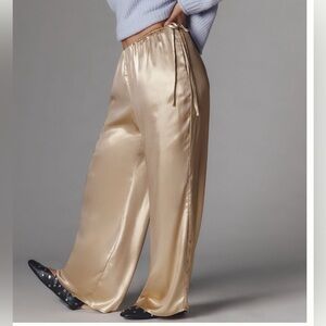 Anthropologie Gold Satin Wide Leg Pants BNWT